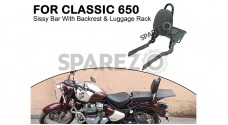 For Royal Enfield CLASSIC 650 Touring Backrest With Luggage Rack Black - SPAREZO For Royal Enfield CLASSIC 650 Touring Backrest With Luggage Rack Black - SPAREZO